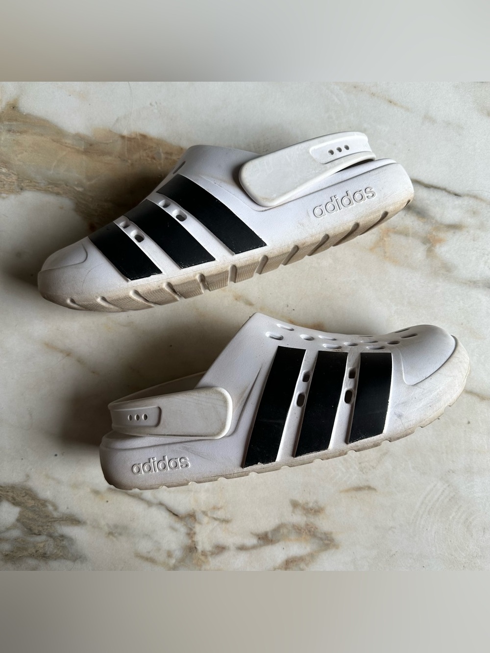 Adidas Adilette Clogs White Black 3-Stripes | Men 8 / Women 9
